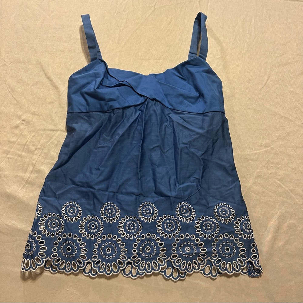 Vintage Y2K. LOFT Ann Taylor  Sky Blue Fabric with white lace embroidery